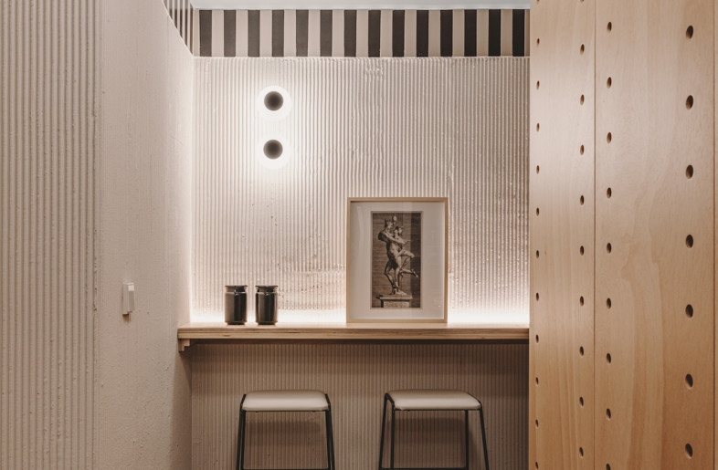 Raw materials, mortar walls, play of light, rich textiles and bespoke furniture are used throughout the space, intended to serve as a refuge for mental health and emotional wellbeing. - Oleh Kardash